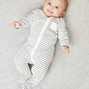 MORI 🩶 Baby Clever Zip Footed Sleepsuit Pajamas, Grey Stripe | 0-3M